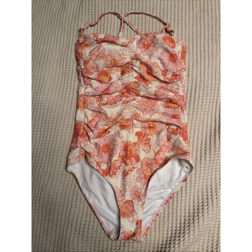 Shade And Shore Women’s Pink White Orange Floral One Piece Swimsuit Size XS